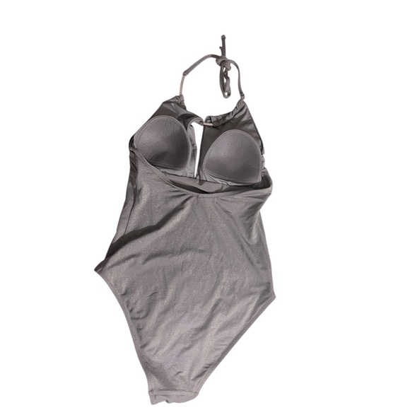 Azure Glitter Metal Embellished Halter Swimsuit - Picture 3 of 7